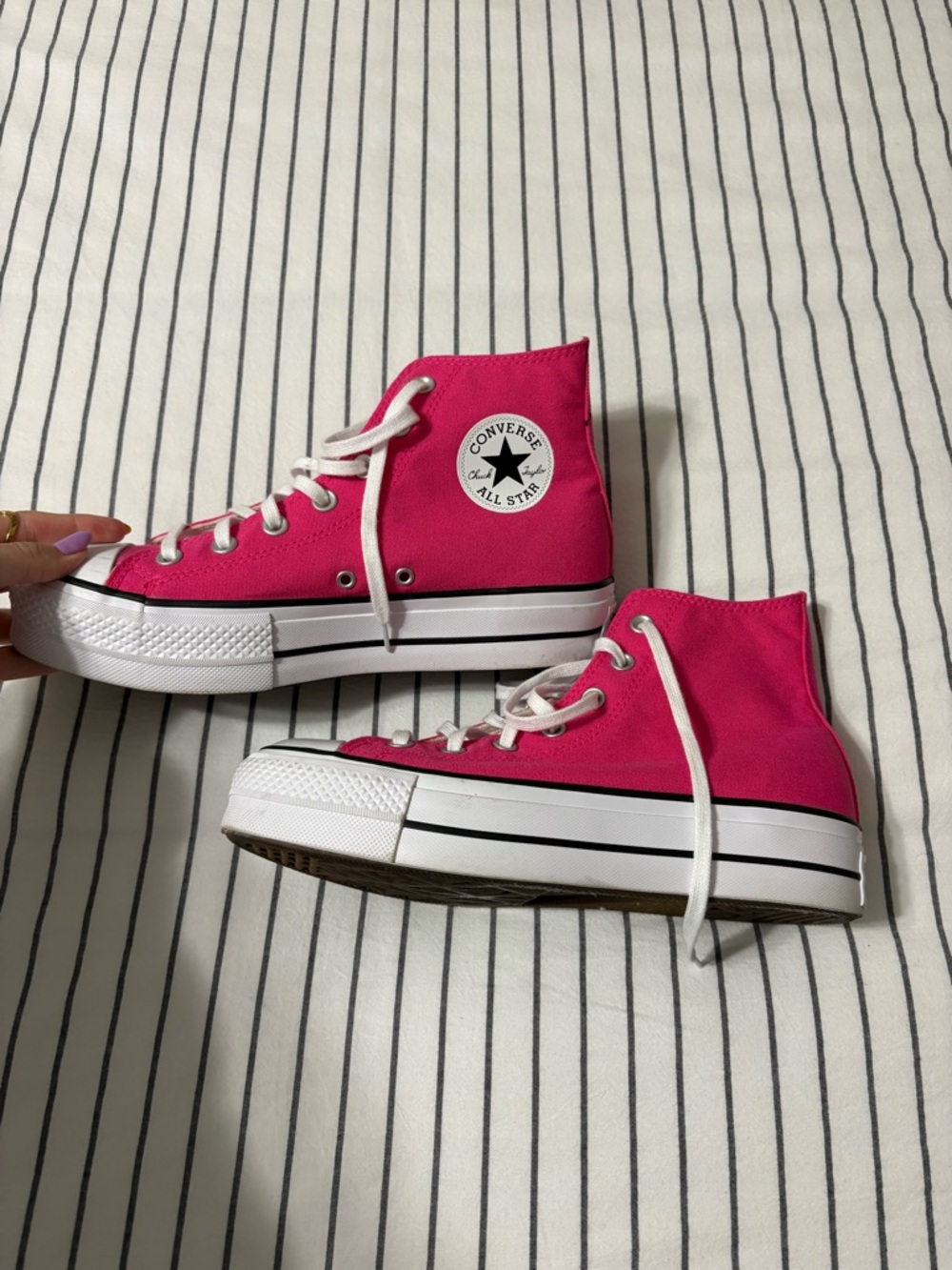 Converse Pink High Top Sneakers with White Laces